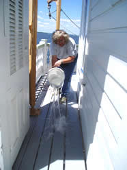 Cleaning the deck.